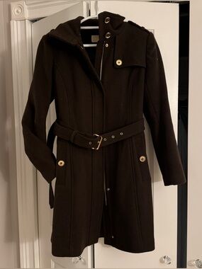 Michael Kors Zip Up Deep Olive Green Midi Coat